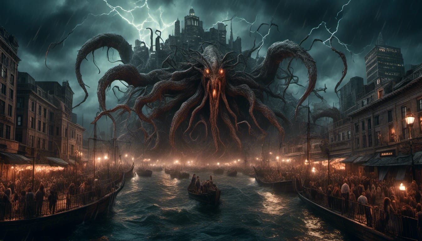 Eldritch Horror Destroys City: Dark Fantasy Art
