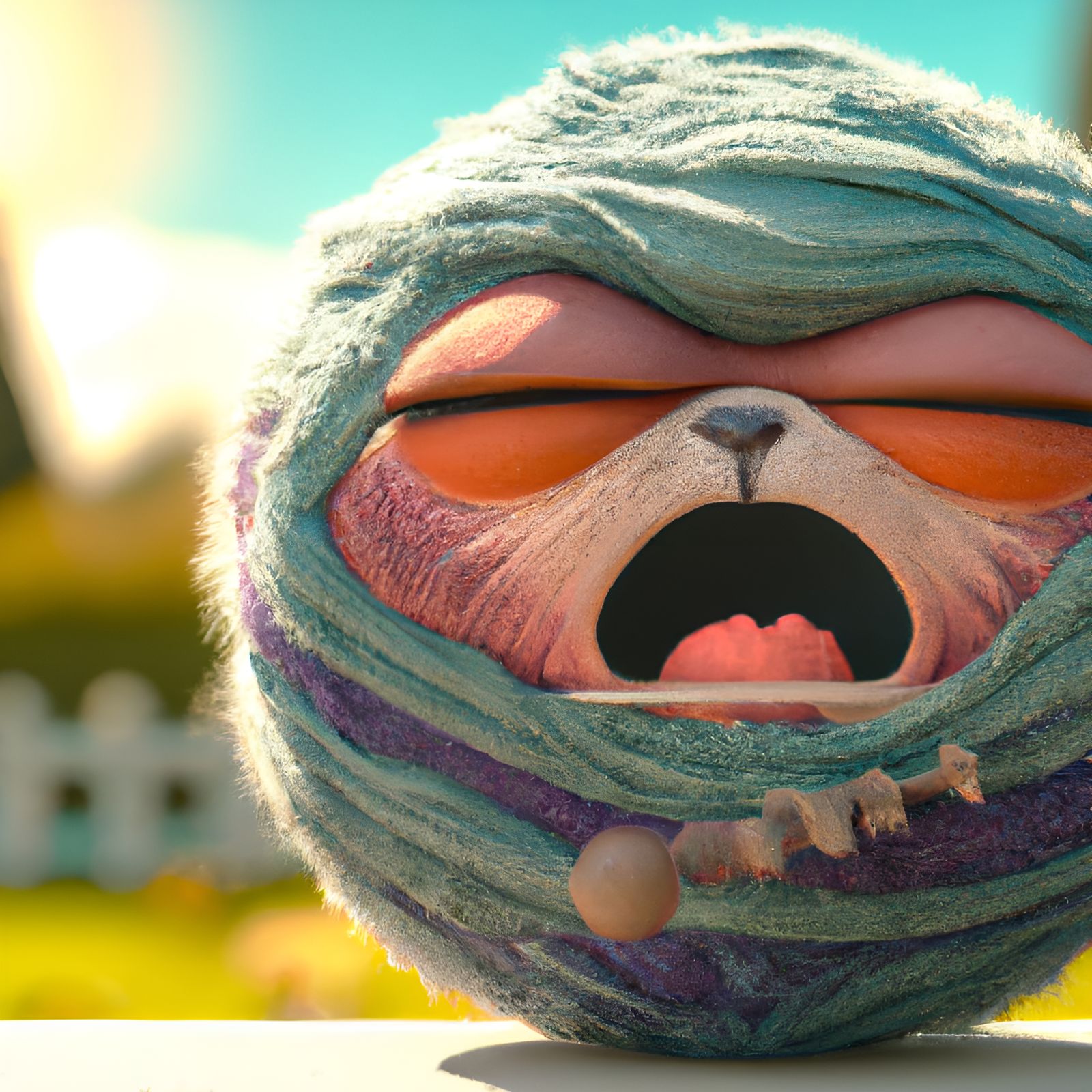 Adorable Sleepy Yarn Ball in 3D Rendered Style