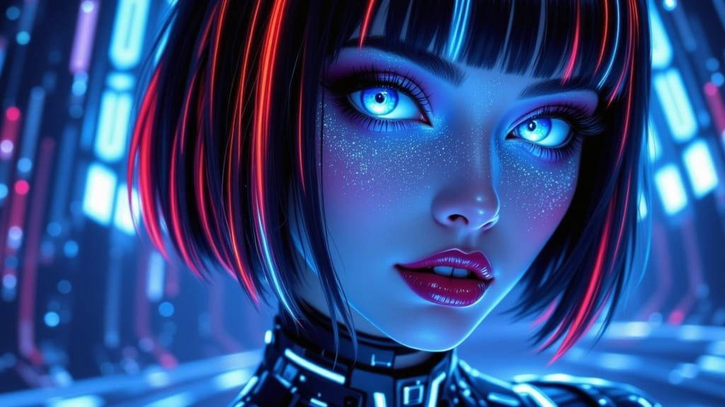 Gothic Beauty in Sparkling Cosmic Dress Ready to Dance