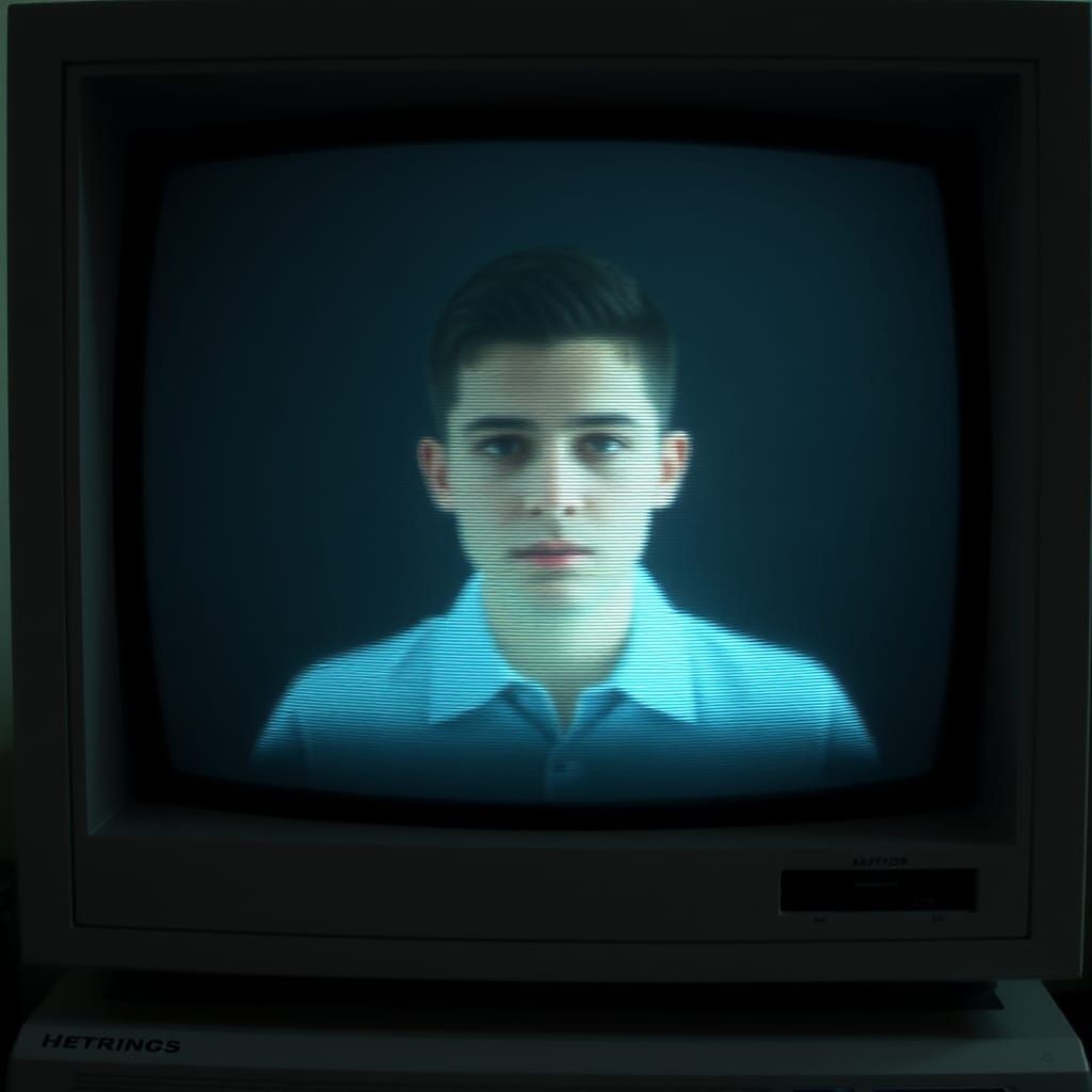 Vaporwave Ghost on Retro Computer Screen