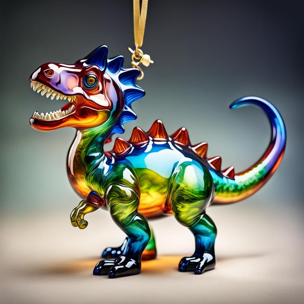 Colourful glass blown dinosaur ornament