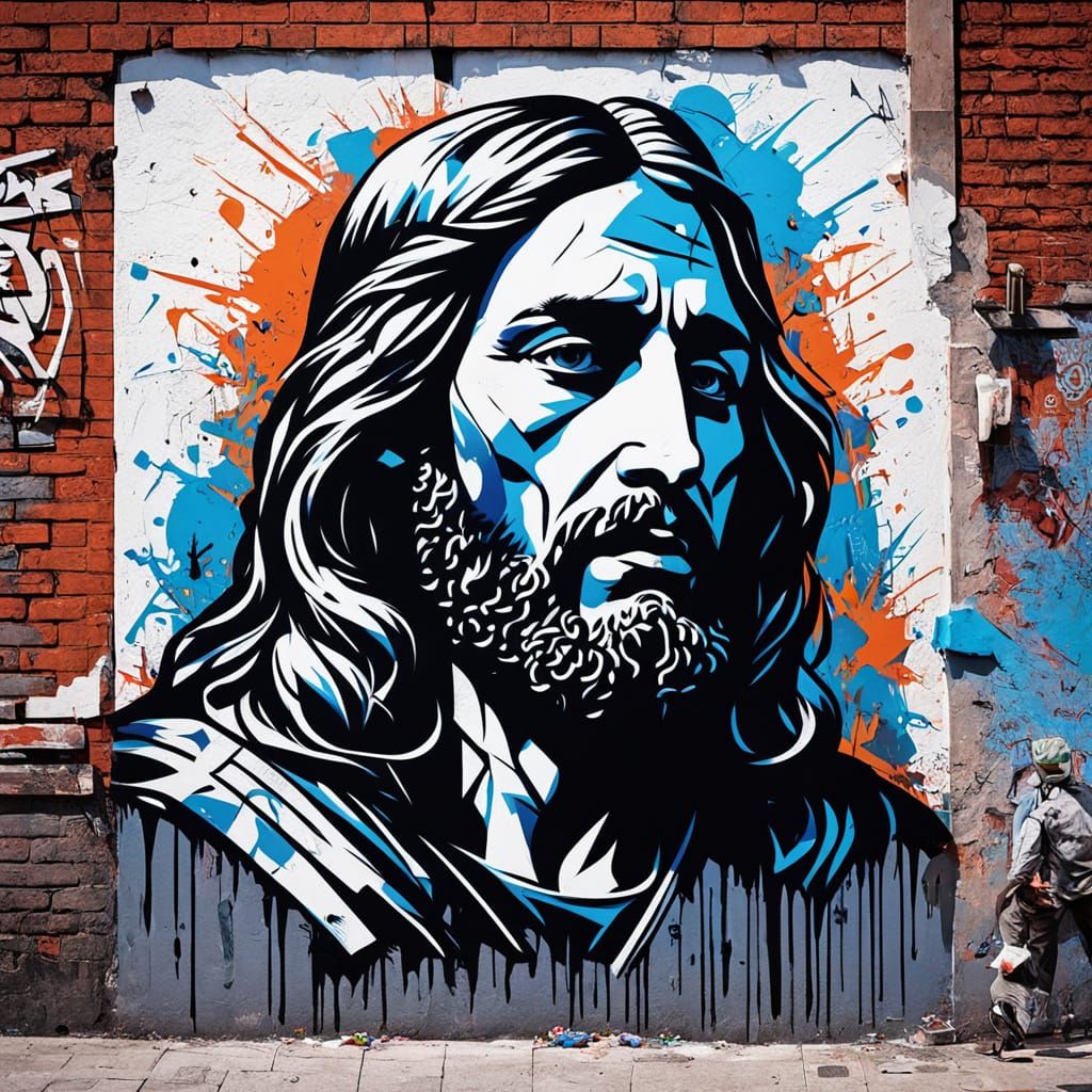 Vibrant Street Art Depiction of Jesus Healing a Leper