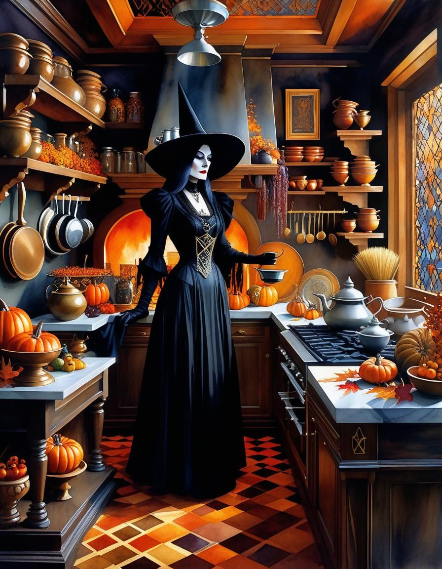 Evil Witch's Coffee: Studio Ghibli Art Deco Watercolor