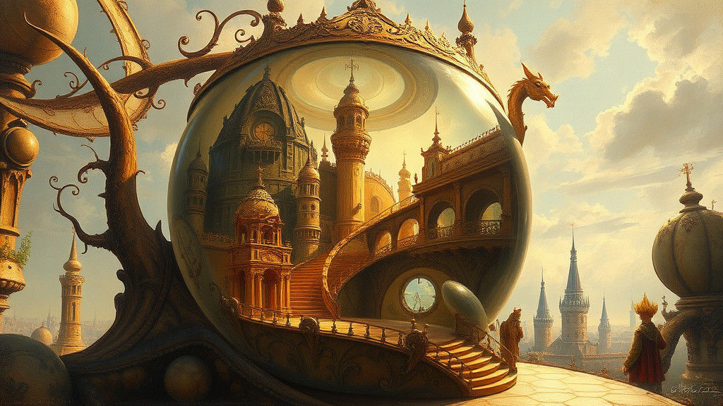 Baroque Crystal Ball in Gurney Style Oil Painting