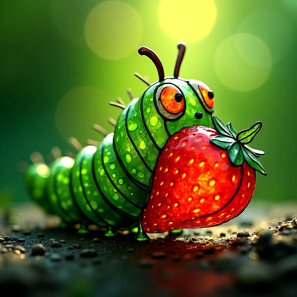 Cute Caterpillar and Stained Glass Strawberry