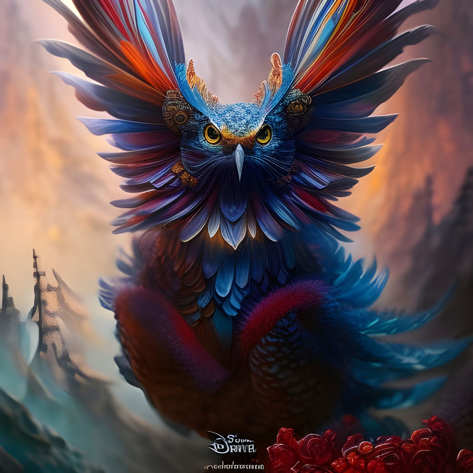 Chibi Fire Owl Portrait in Detailed Digital Art Style