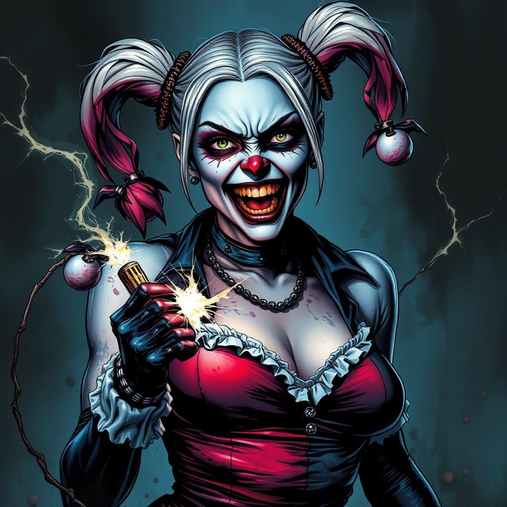 Zombie Harley Quinn in Gothic Horror Style