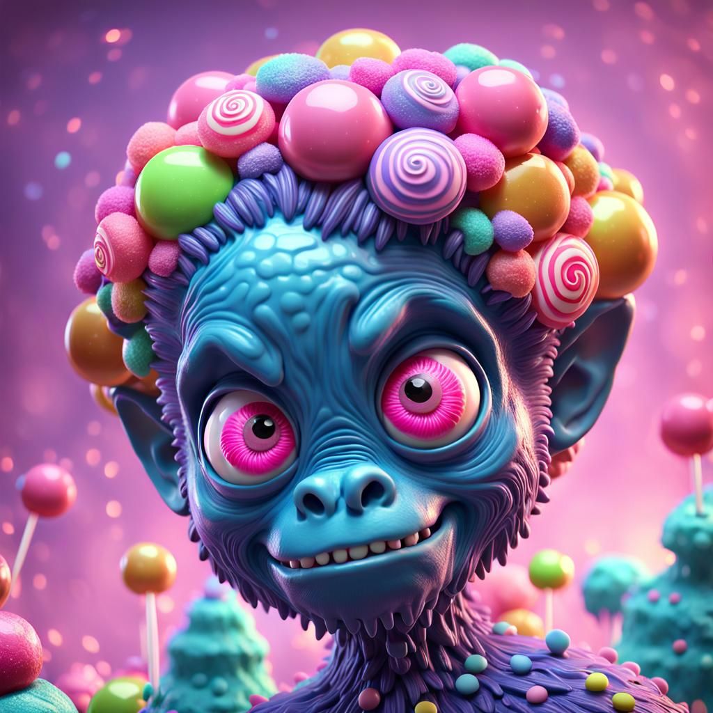 Candy Monster Portrait in Disney Pixar Style
