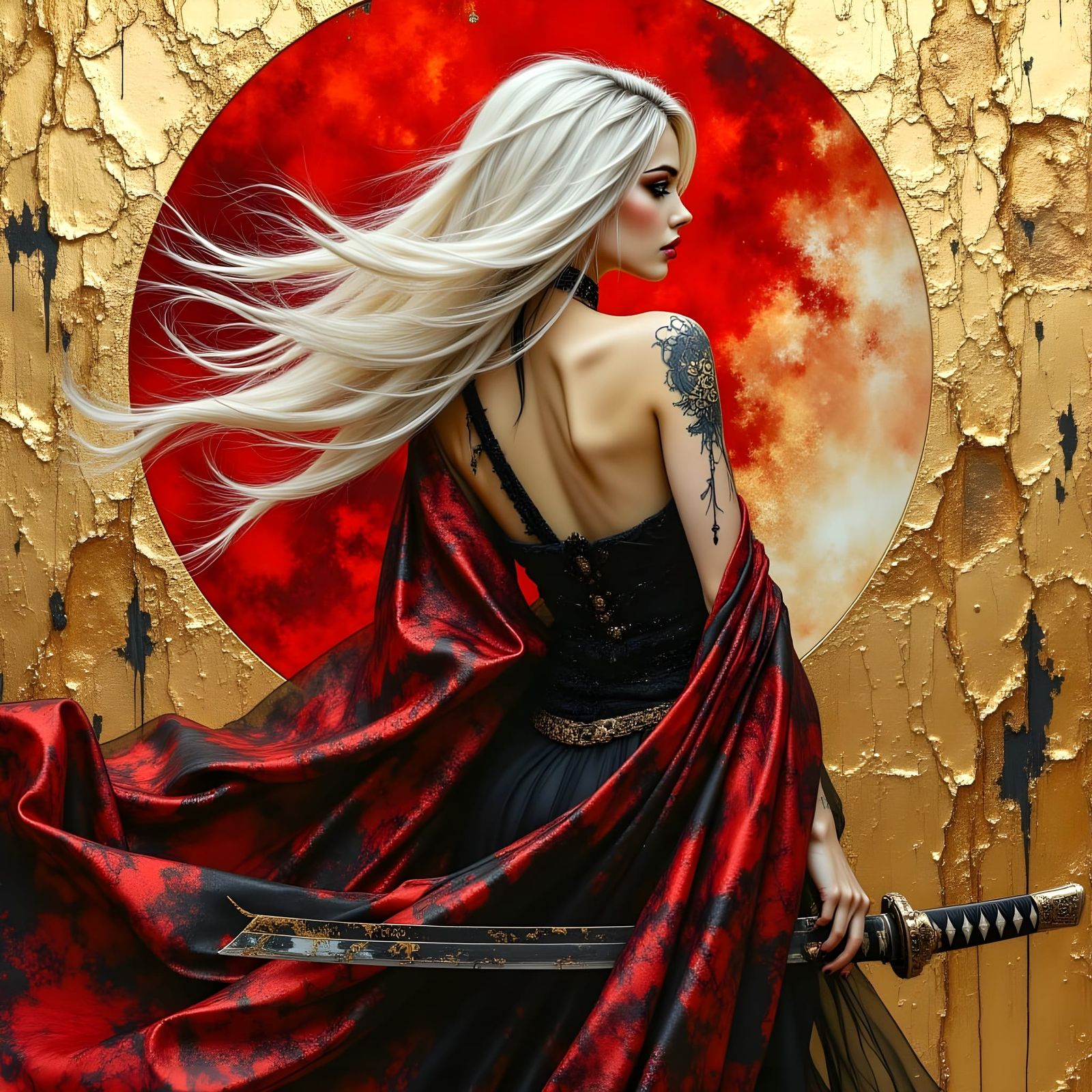 Sensual Japanese Warrior Woman in Oil Paint