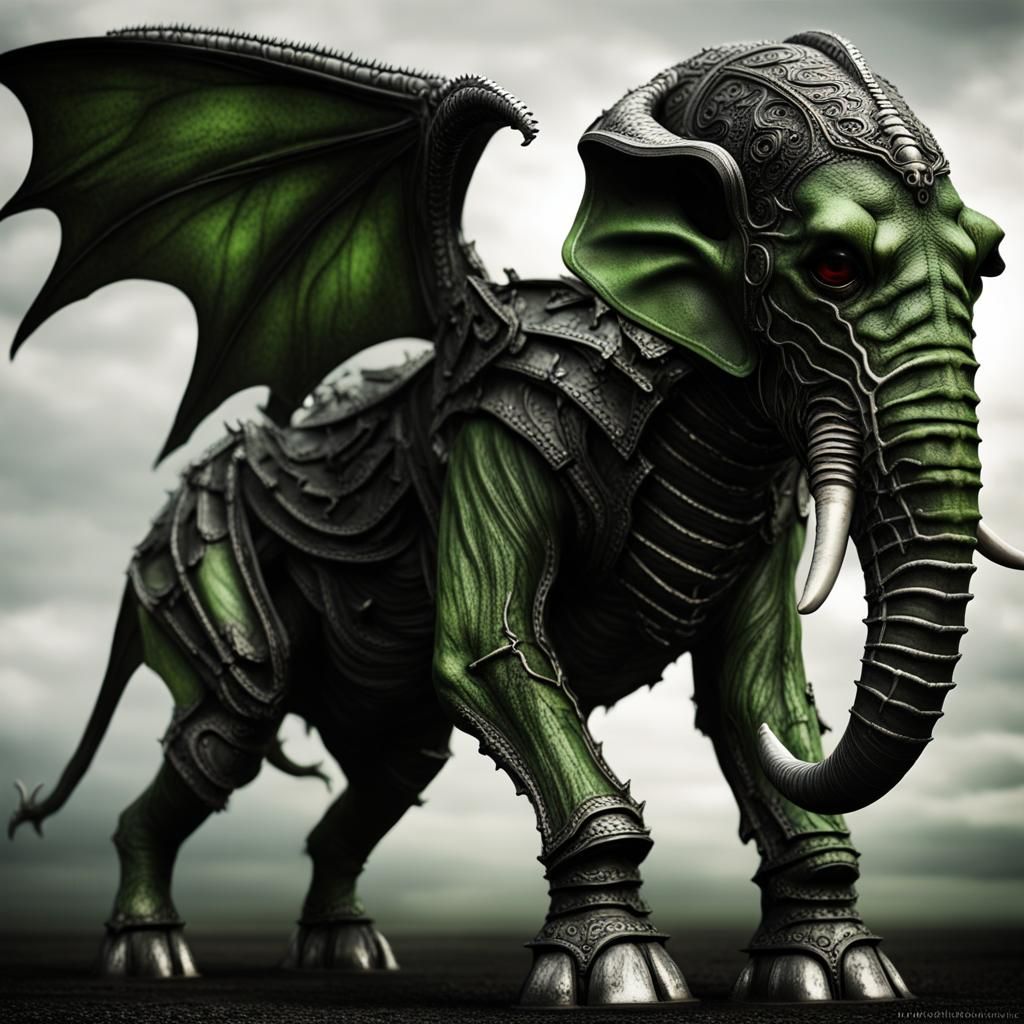 Undead Hybrid Dragon Elephant: Gothic Steampunk Art
