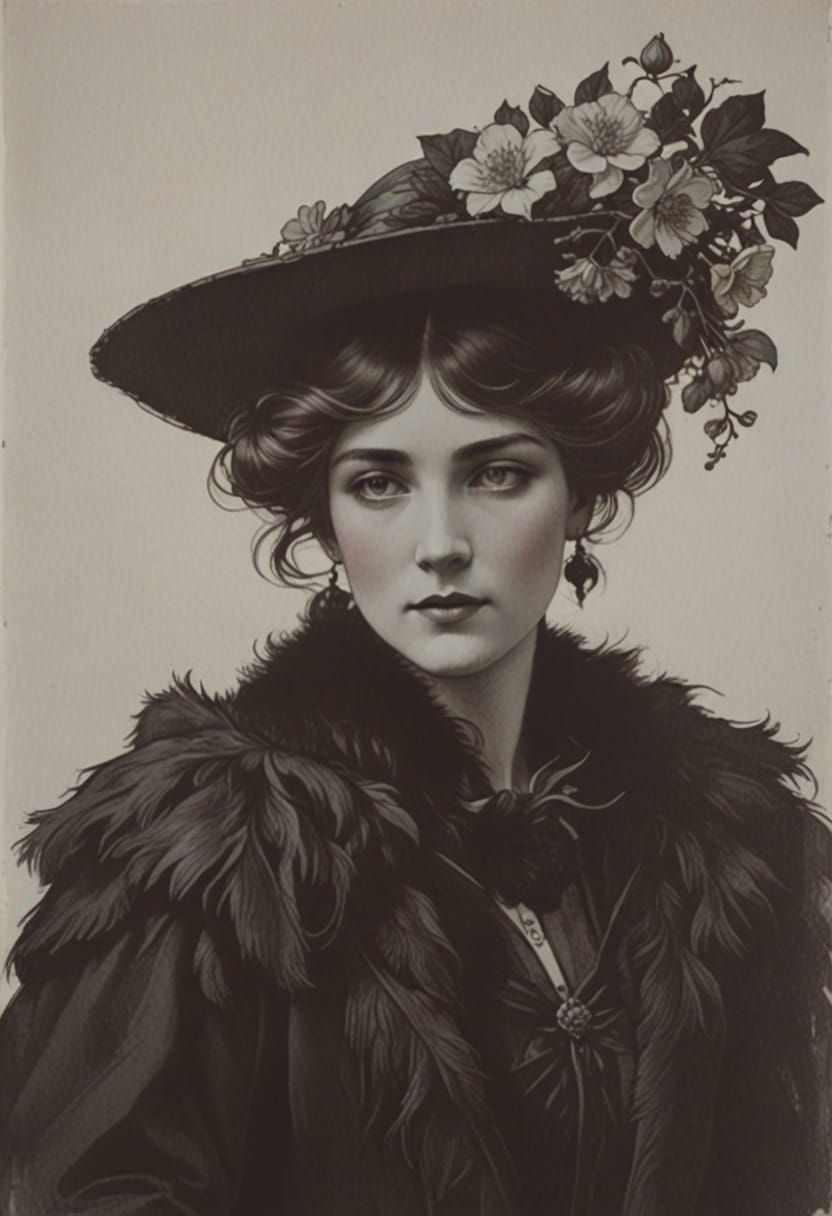 Art Nouveau Woman in Floral Bloom