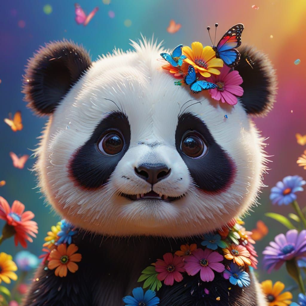 Baby Panda with Flowers: Pixar 3D Digital Art