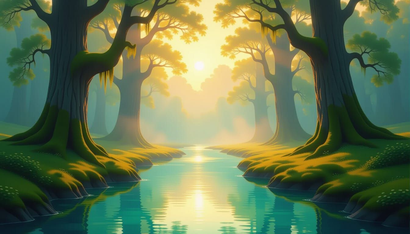 Ethereal Landscape Painting of Peaceful Nature