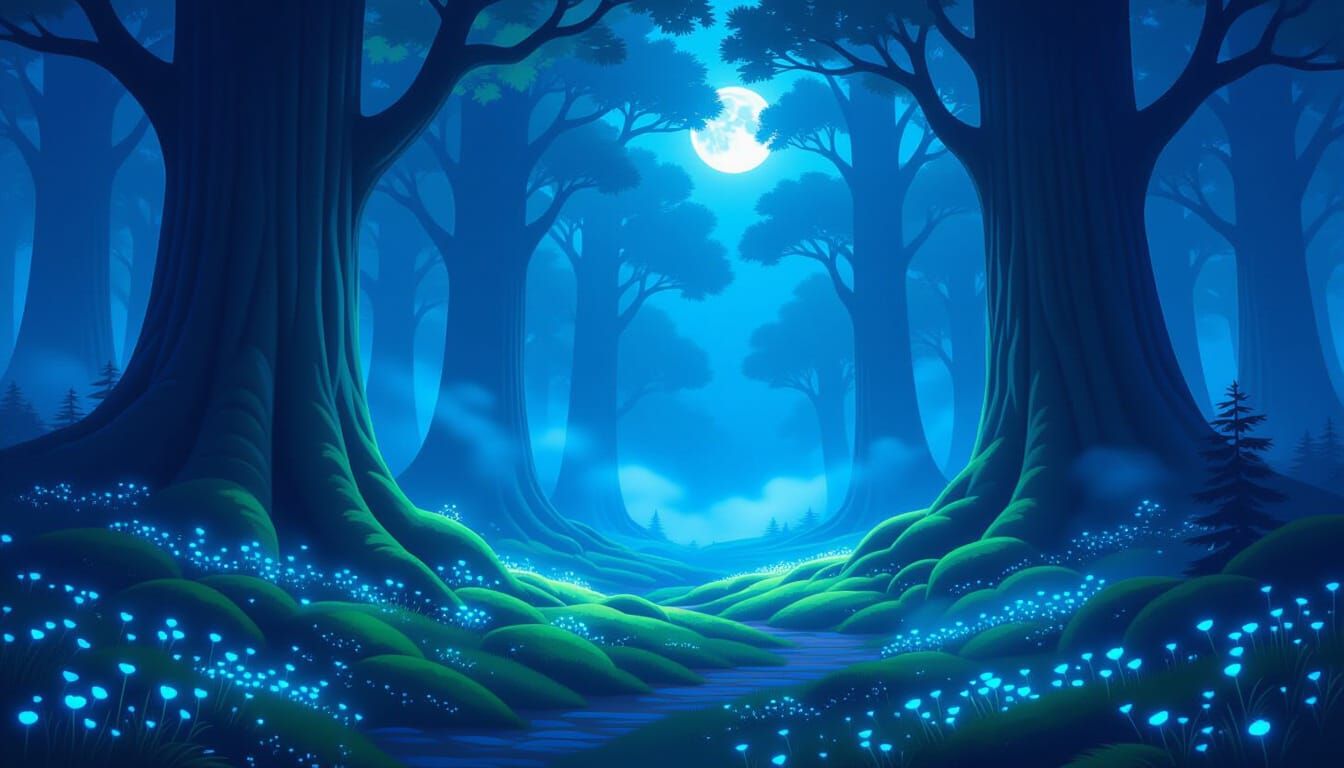 Moonlit Forest Clearing in Ethereal Glow