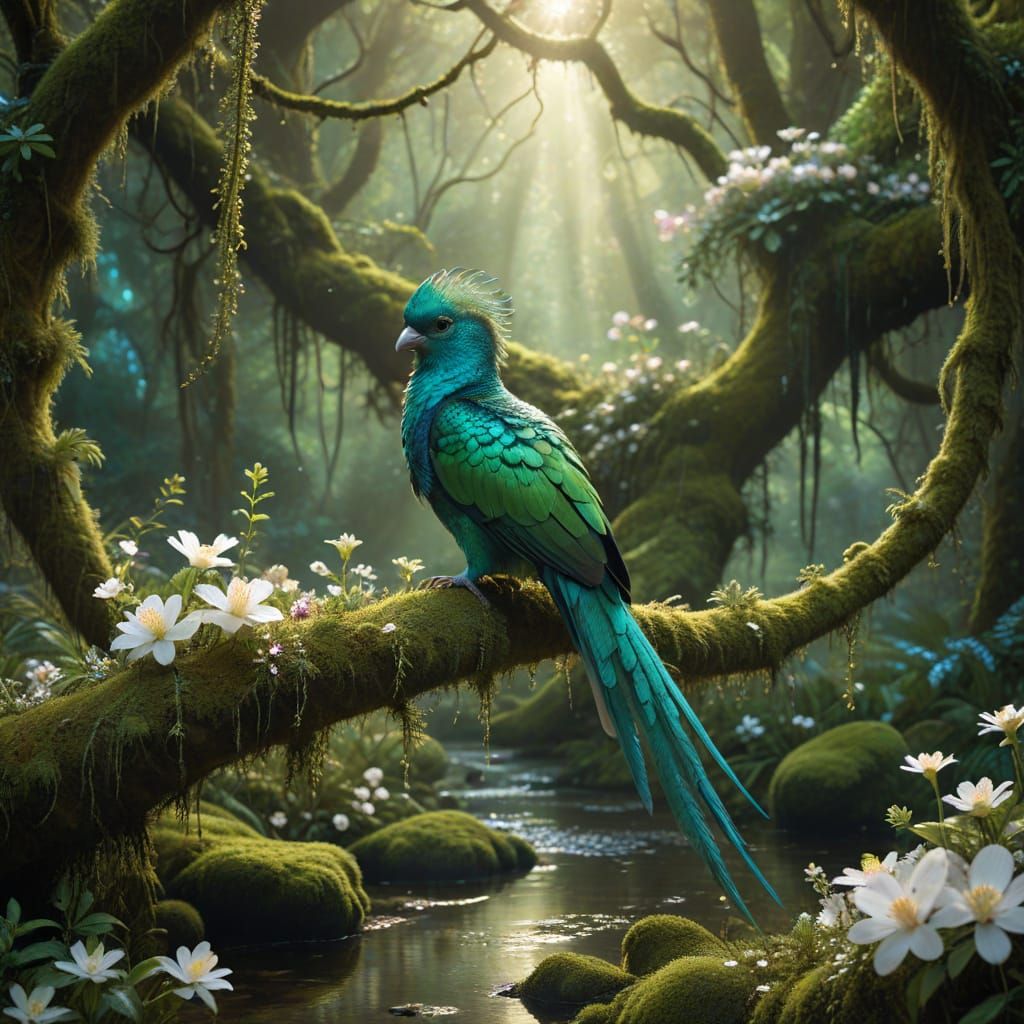 Iridescent Quetzal in Ancient Forest