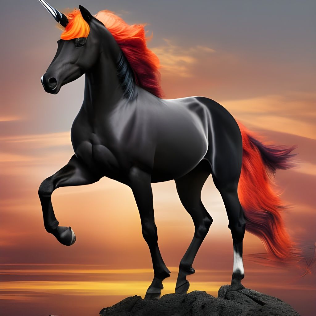 An alluring, fiery black Unicorn