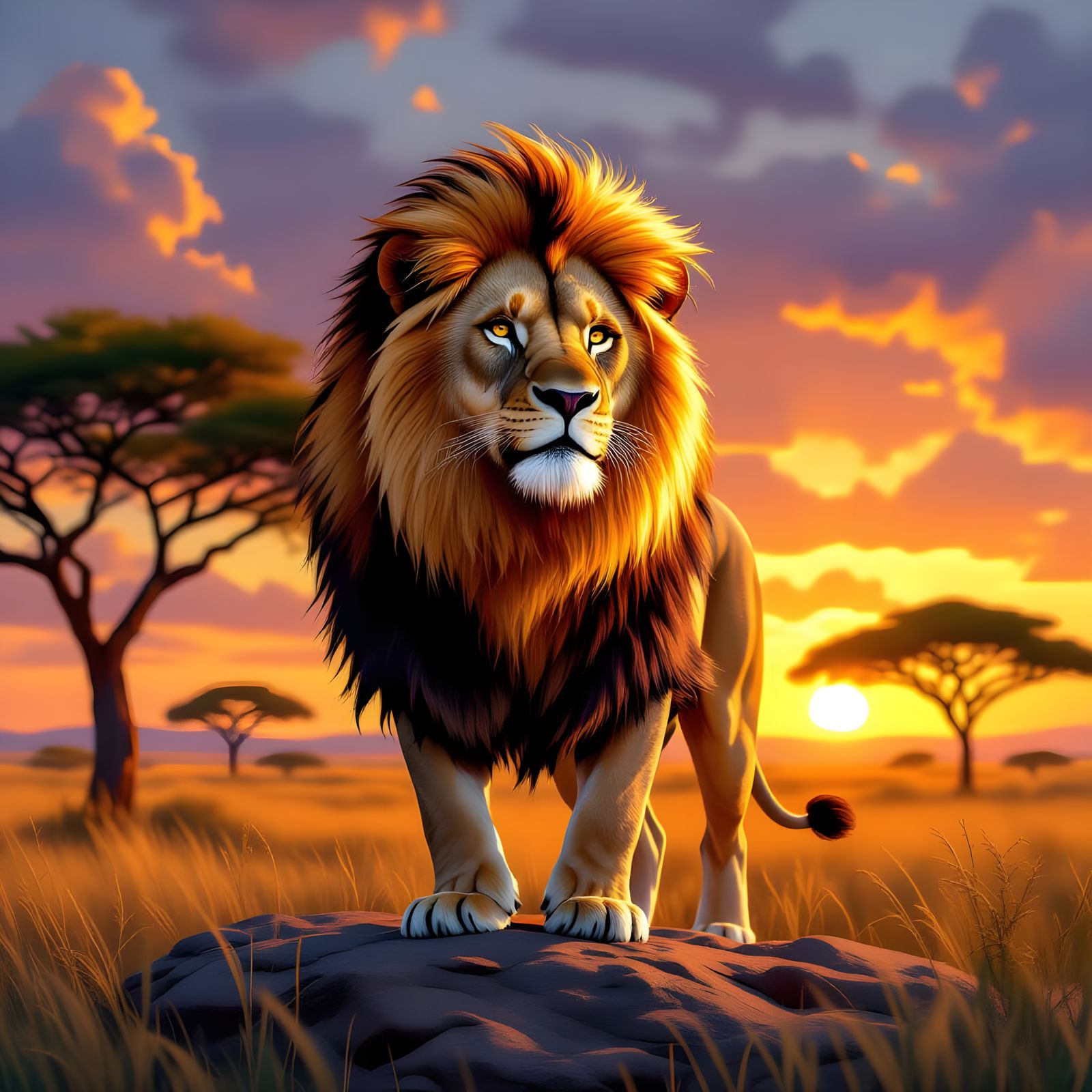 Majestic Lion on Rocky Outcrop at Sunset