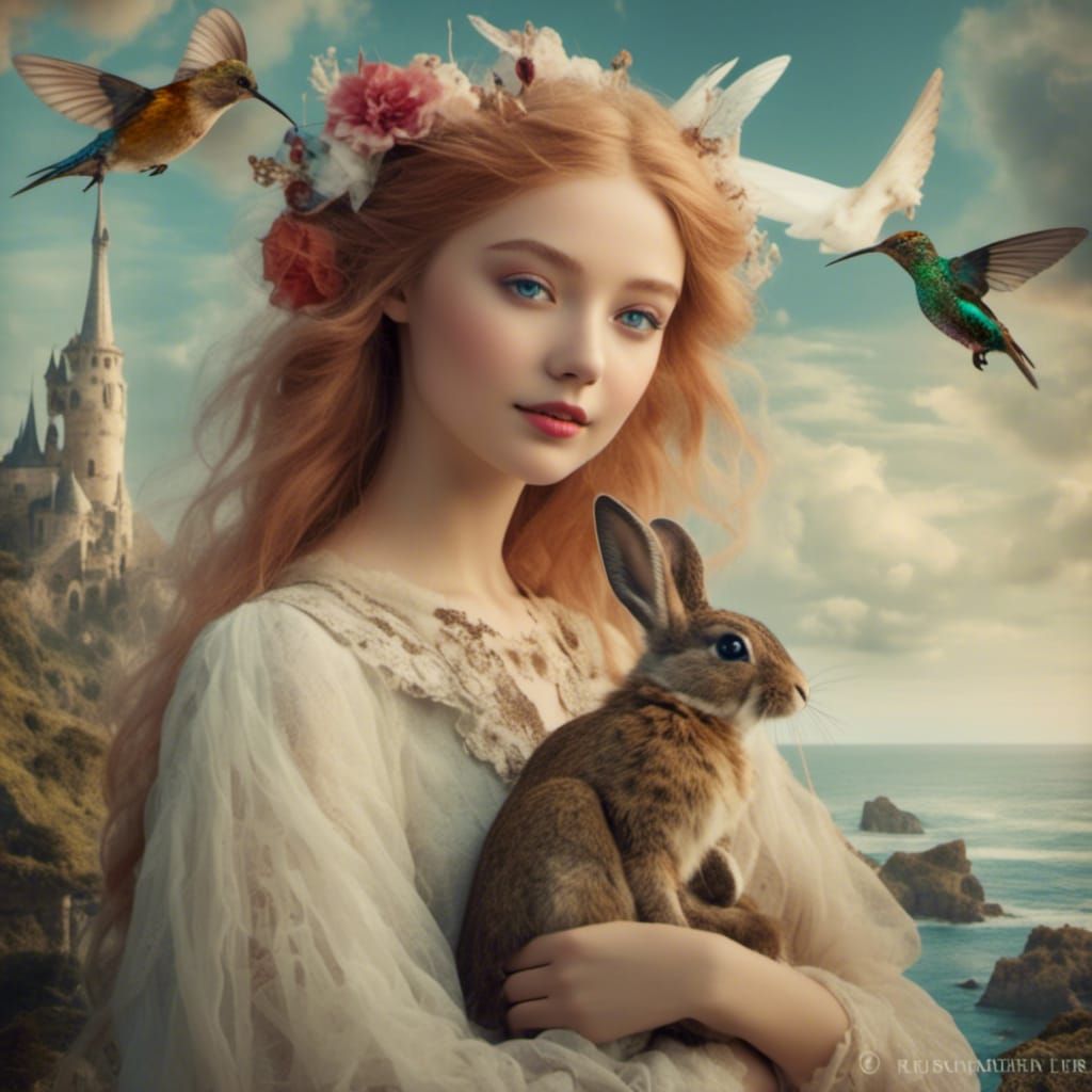 Red-Haired Fairy by the Sea in Art Nouveau Style