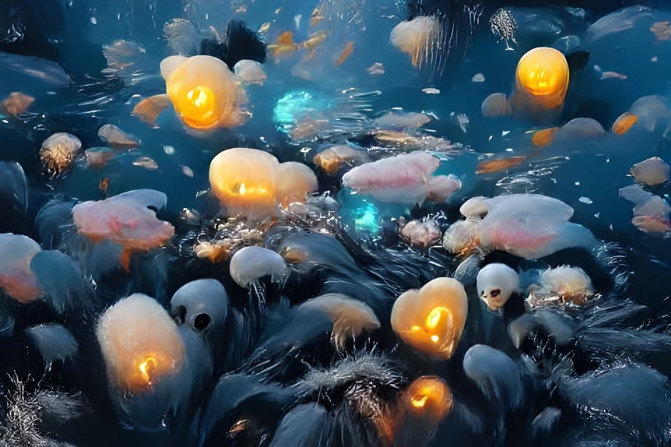 Glowing Jellyfish in Warm Ocean Waters