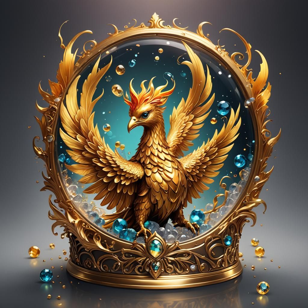 Golden Phoenix with TikTok Logo, Digital Art