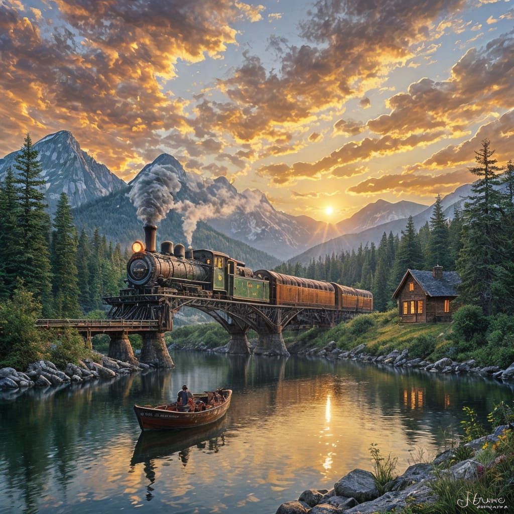 Romantic Landscape in Hudson River School Style