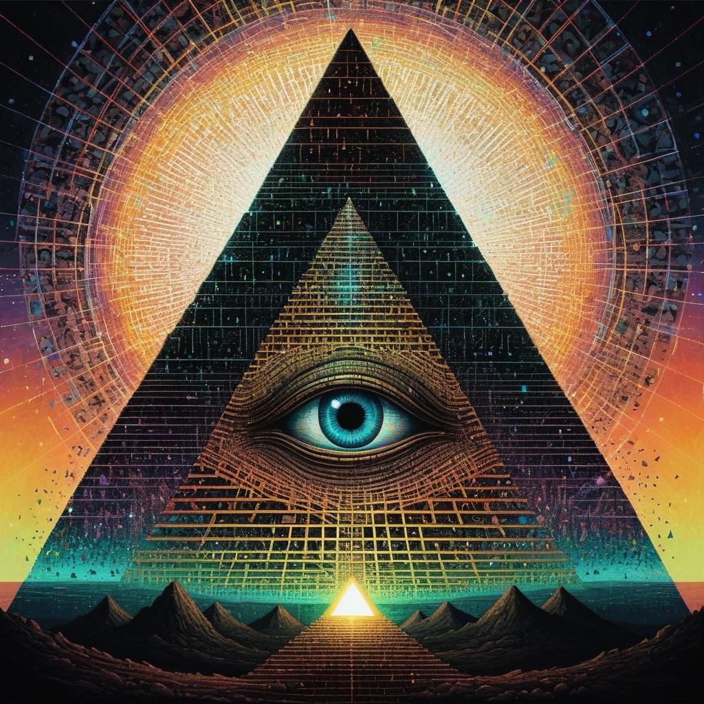 Fractal Eye Pyramid in Glitchcore Pixelscape