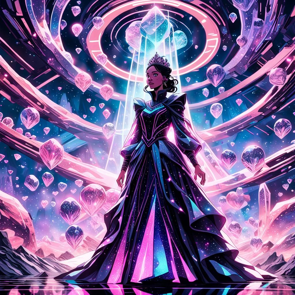 Crystal Galaxy Princess with Hearts in Sci-Fi Style