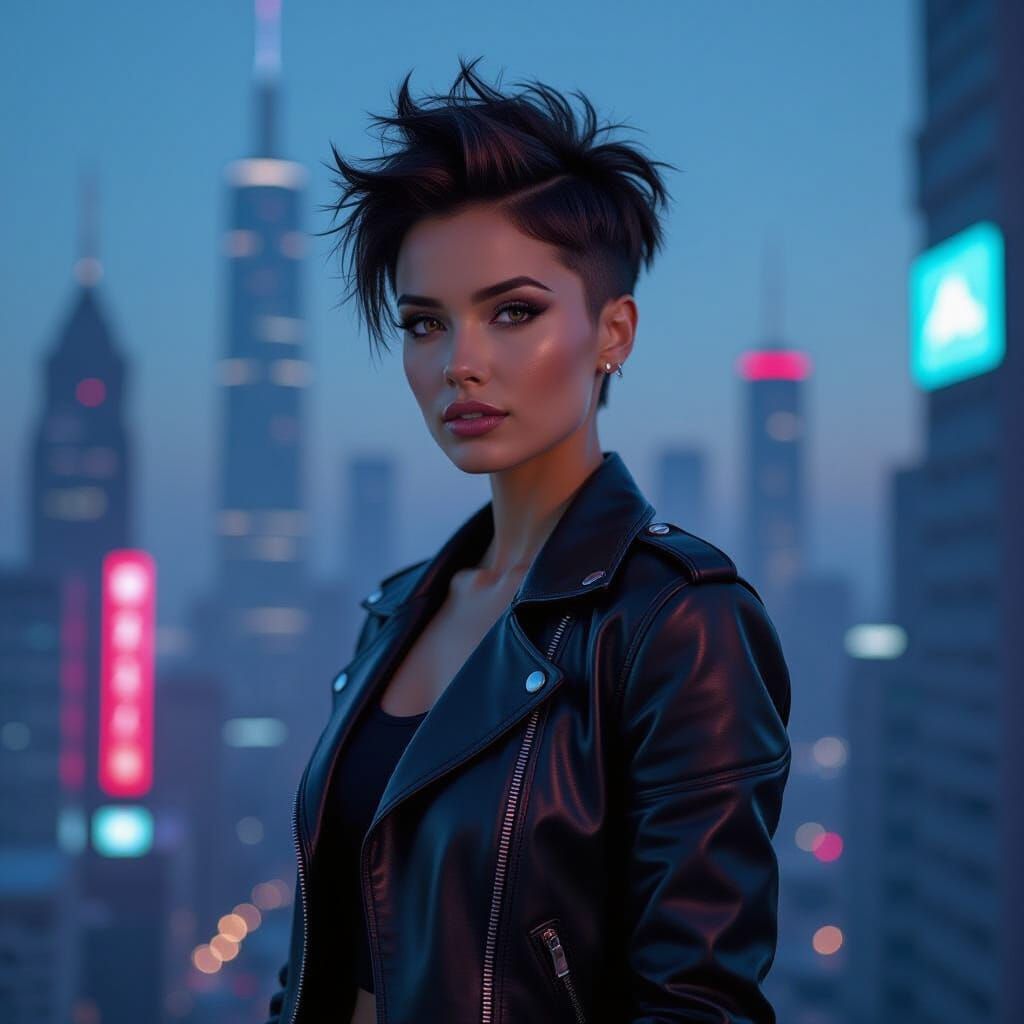 Cyberpunk Woman in Futuristic Cityscape
