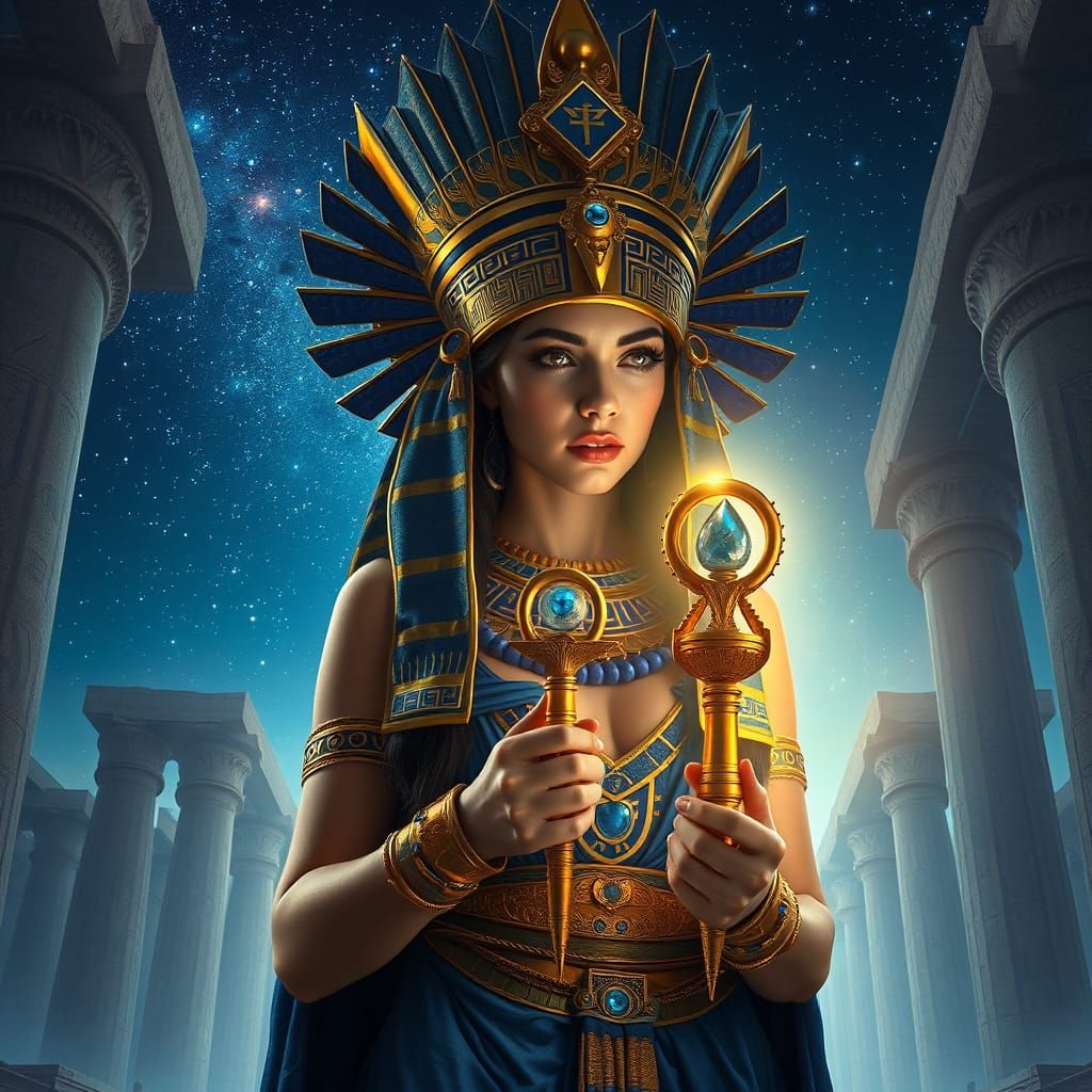 Egyptian Priestess Under Starry Night