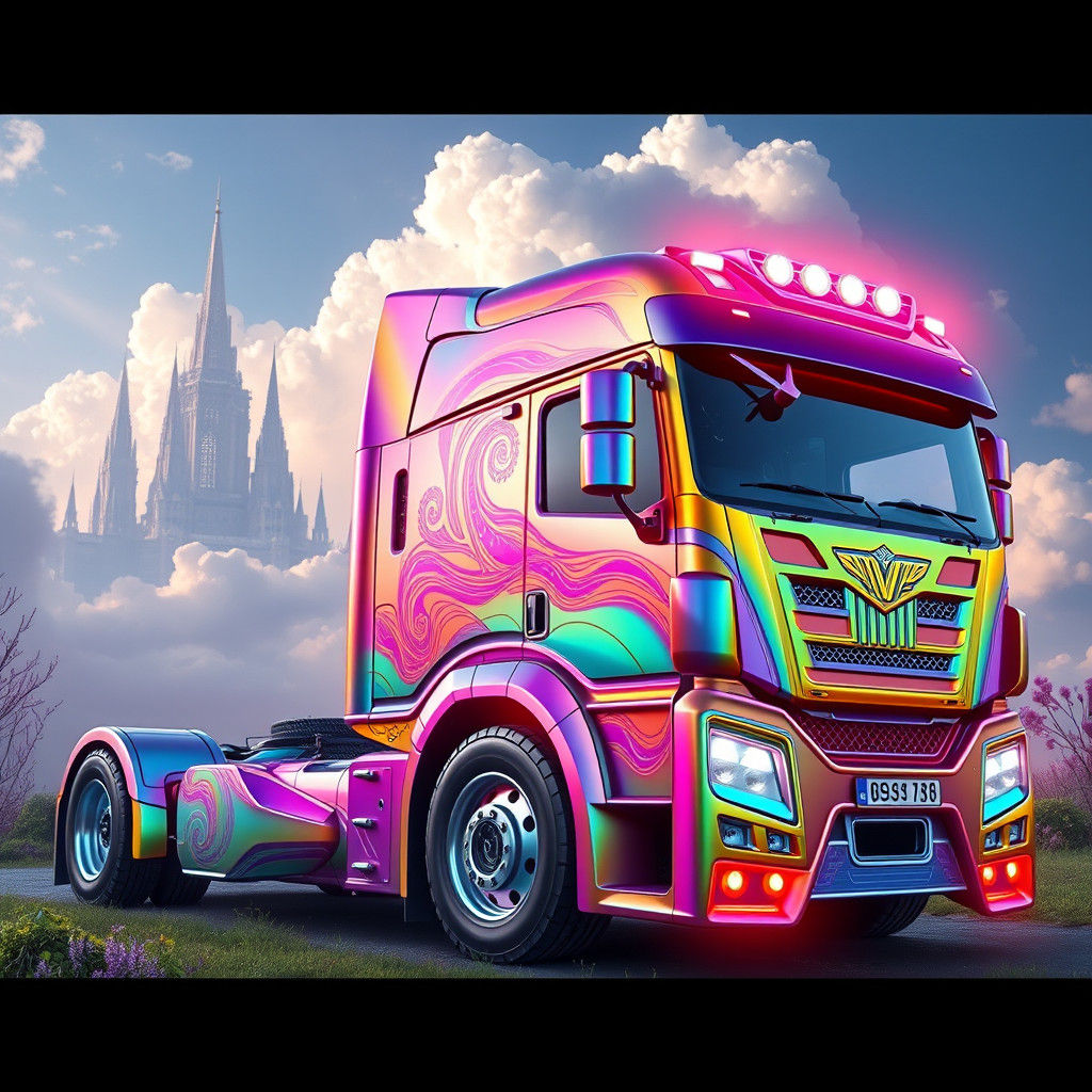 Rainbow Truck in Dreamlike Environment