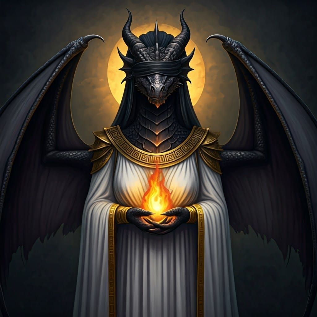 Serene Dragon Oracle in Grecian Attire with Majestic Wingspa...