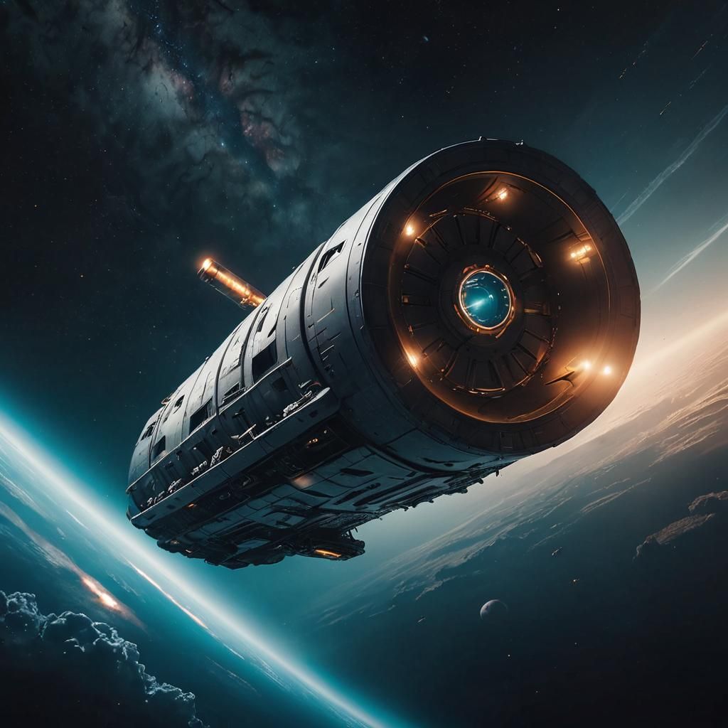 Gigantic Cylindrical Spaceship Drifting in the Void