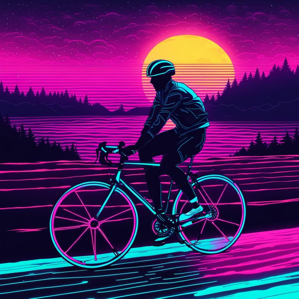 Synthwave Bicycle Silhouette in Halifax, Nova Scotia