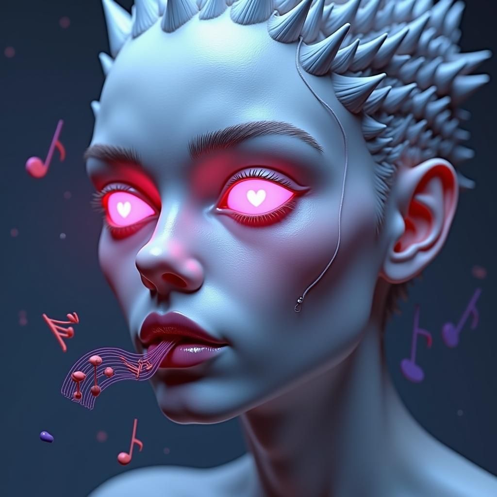 Silver Haired Woman with Music Notes, Digital Art