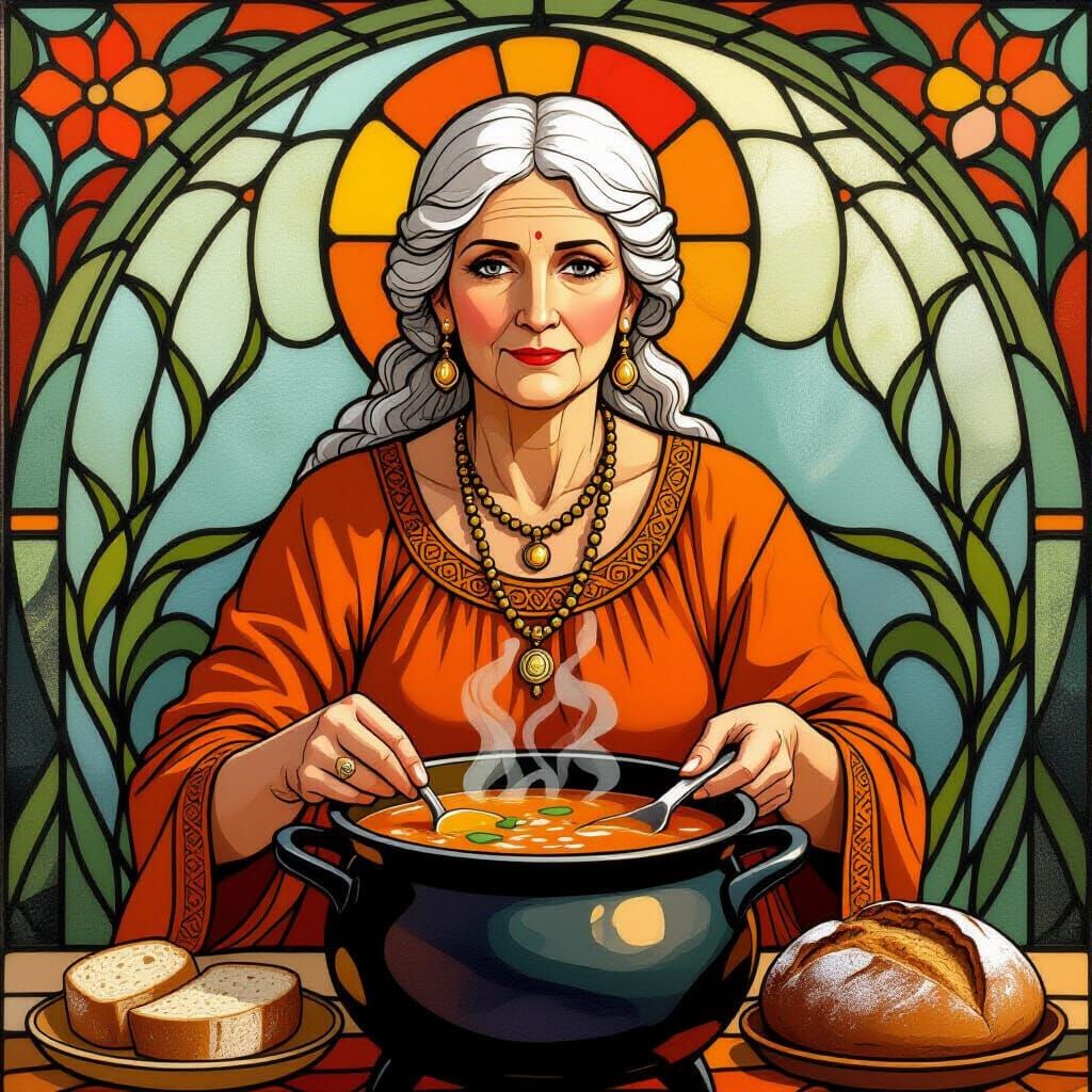 Goddess of Family and Cooking in Tiffany Style