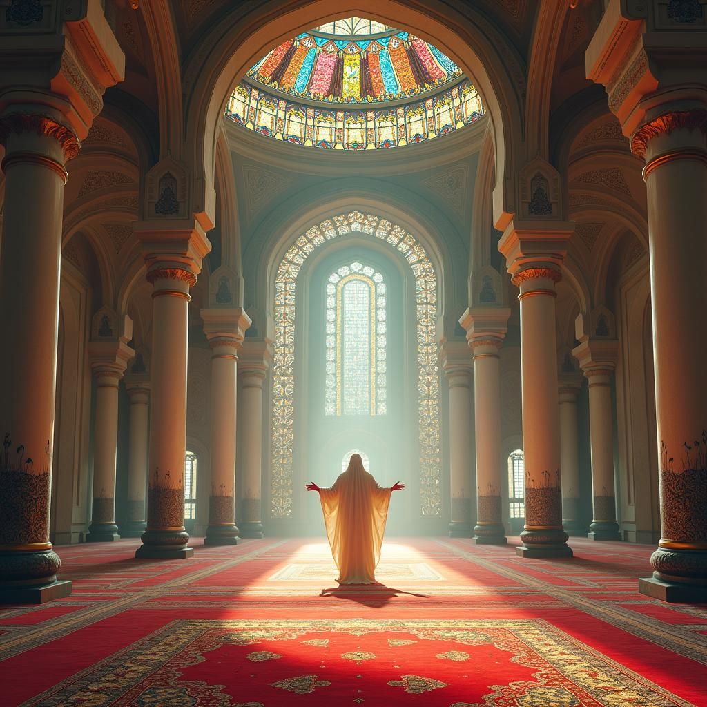 Mosque Interior with Spirit Waving Flags