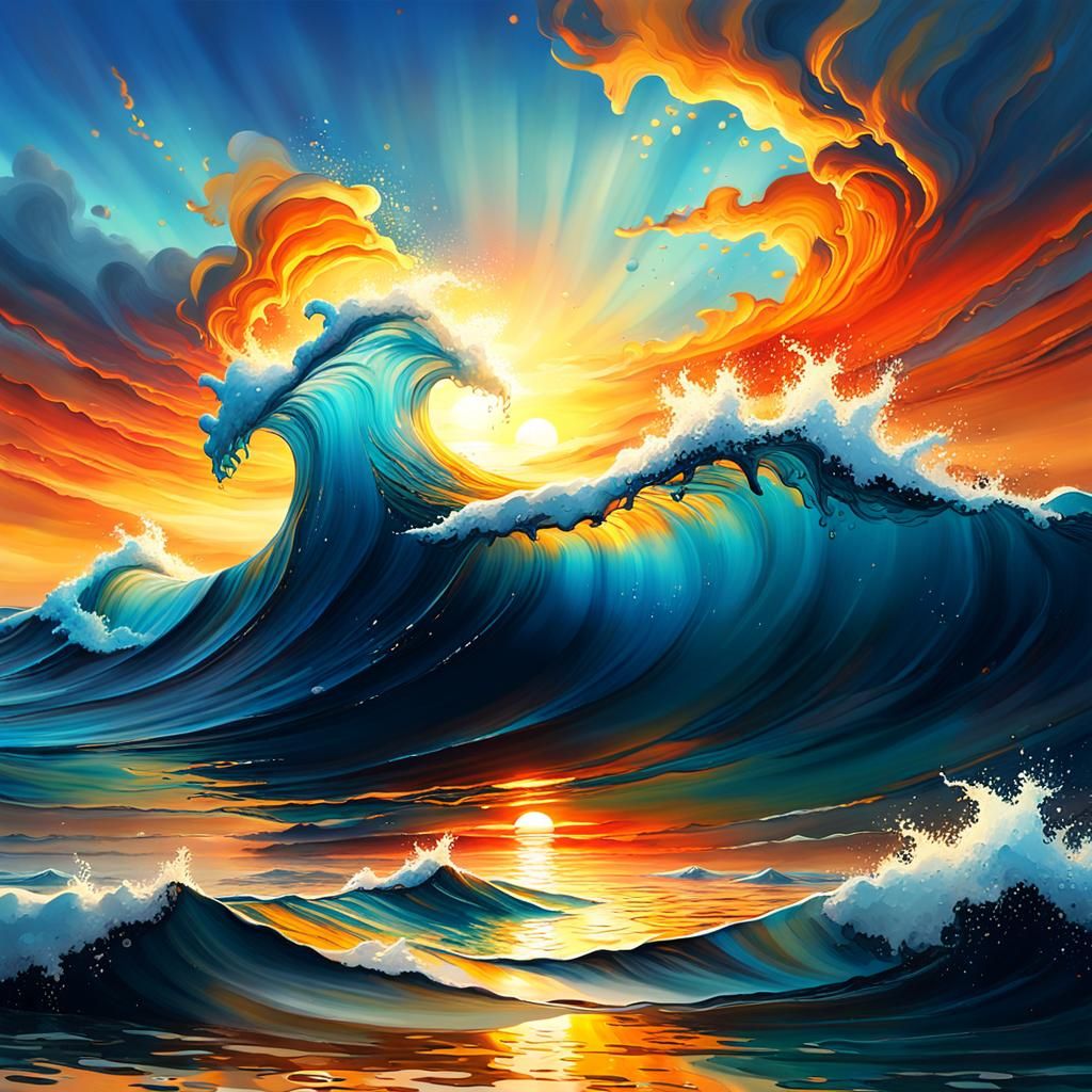 Ocean Sunrise with Floating Paint Platters