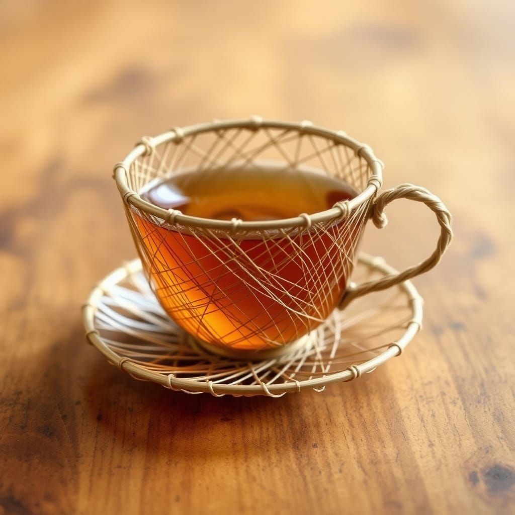 String Teacup on Wooden Table