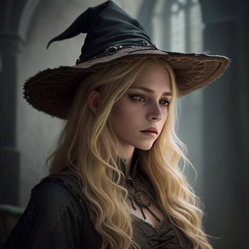Medieval Witch, Blonde Hair, Brown Eyes, Female