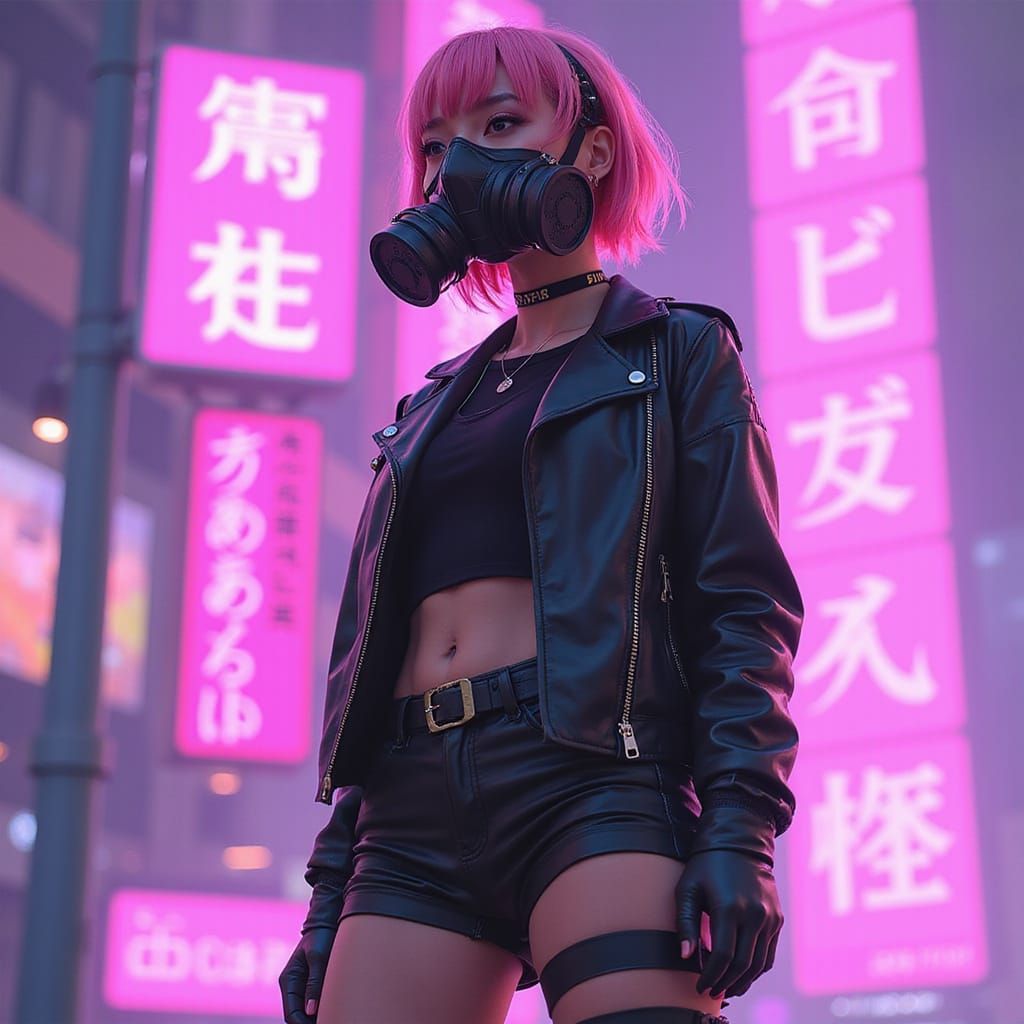 Cyberpunk Anime Woman in Neon Tokyo Streets