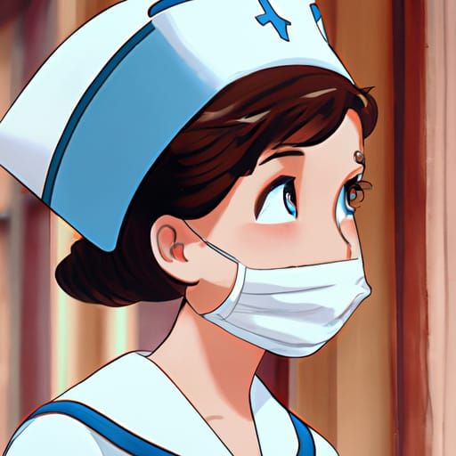 1940s English Nurse in Studio Ghibli Anime Style