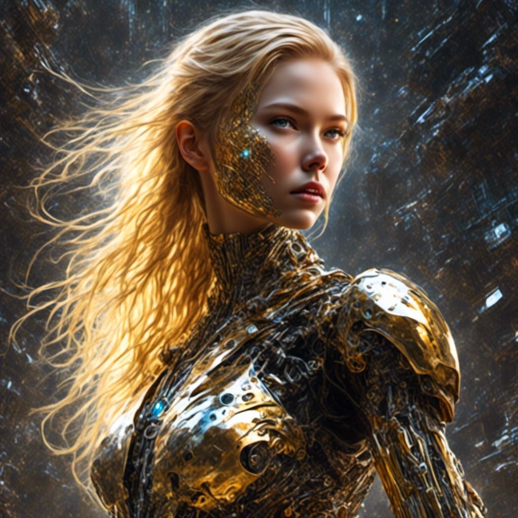 Photorealistic Cyborg Android Hybrid in High Tech Lab