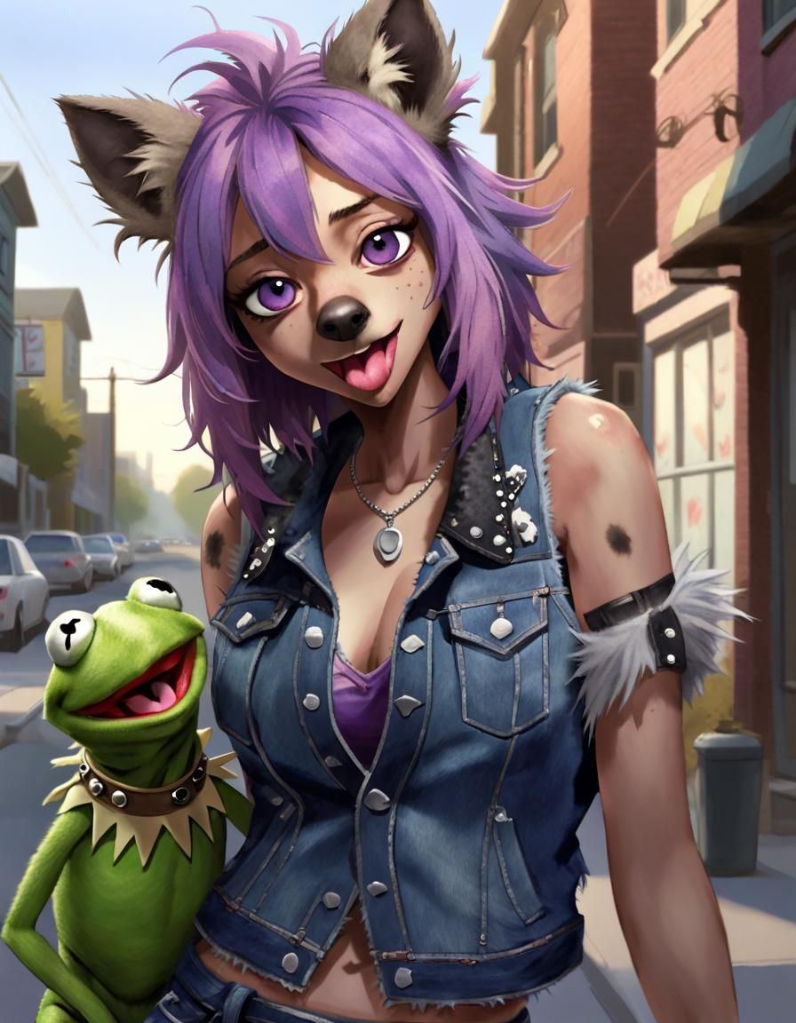 Punk Rock Hyena in Suburbia: Photorealistic 3D Render