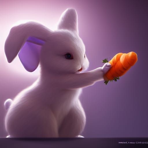 Cute White Bunny with Carrot: Digital Matte Painting