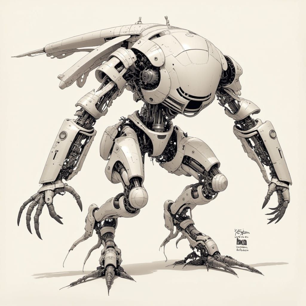 Sleek, Organic Mecha in Cyberpunk Lineart