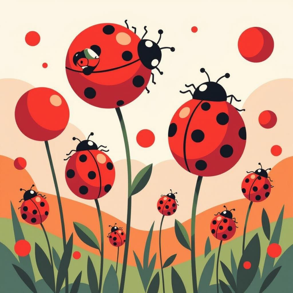 Whimsical Ladybugs Dancing in Pop Art Style