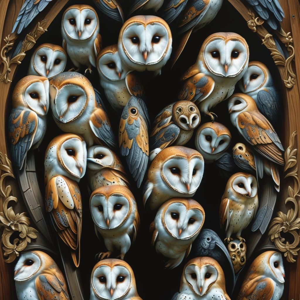 Barn Owls in Ornate Shoe, Surreal Photo