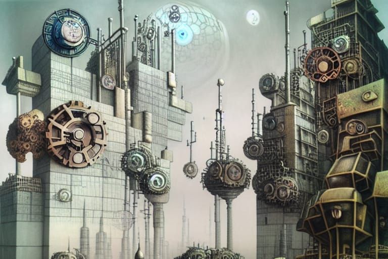 Geometric Steampunk City of the Future