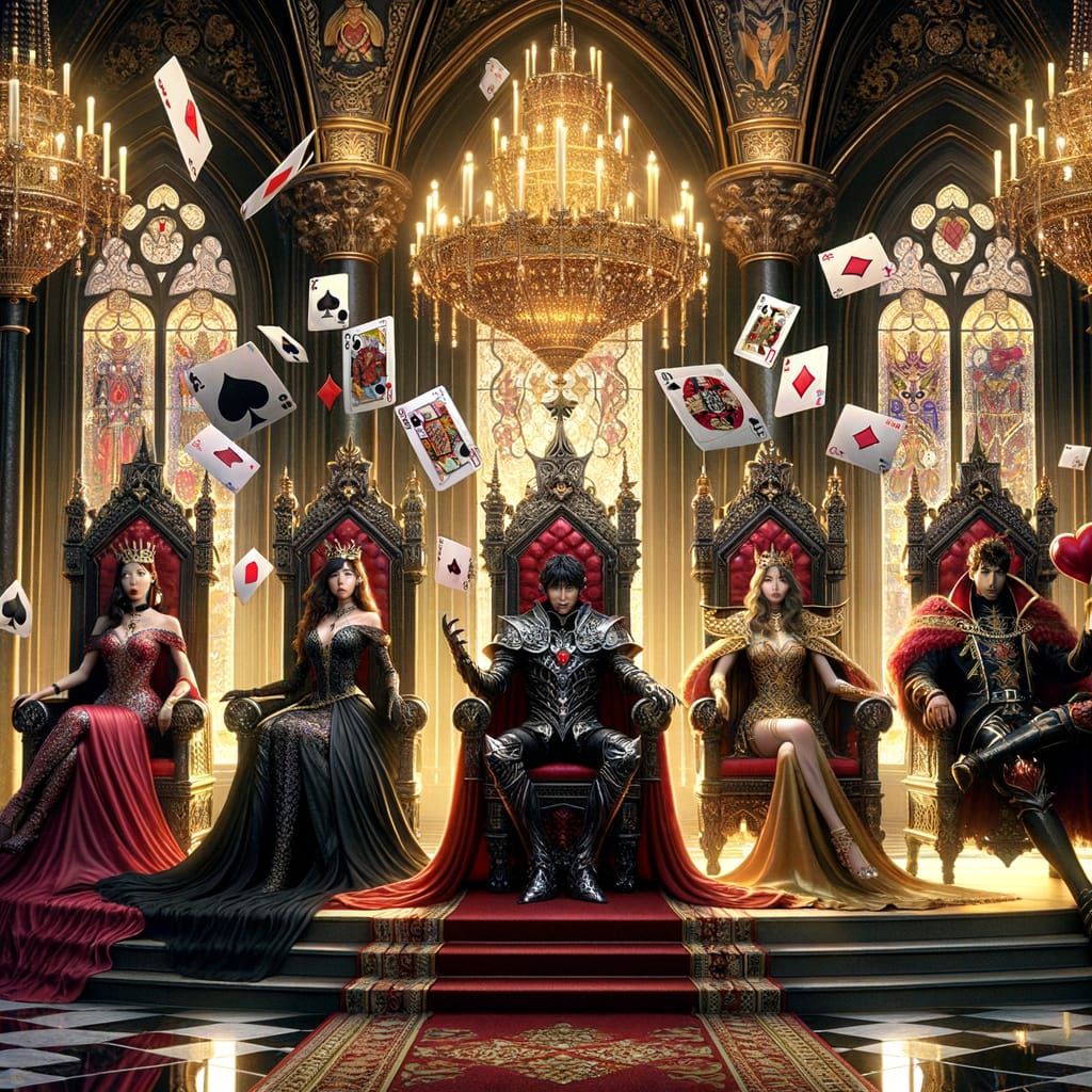 Fantasy Throne Room With Card Suit Monarchs