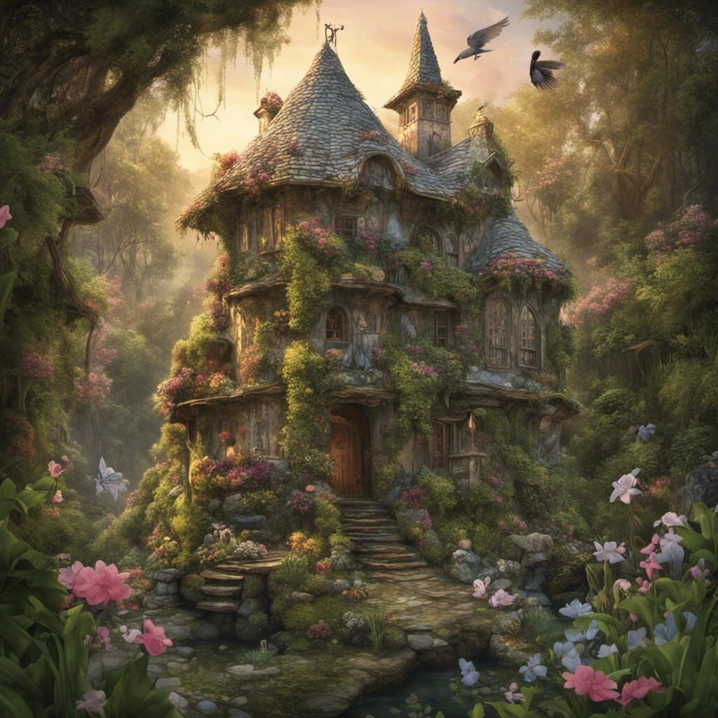 Ornate Art Nouveau Birdhouse in a Garden